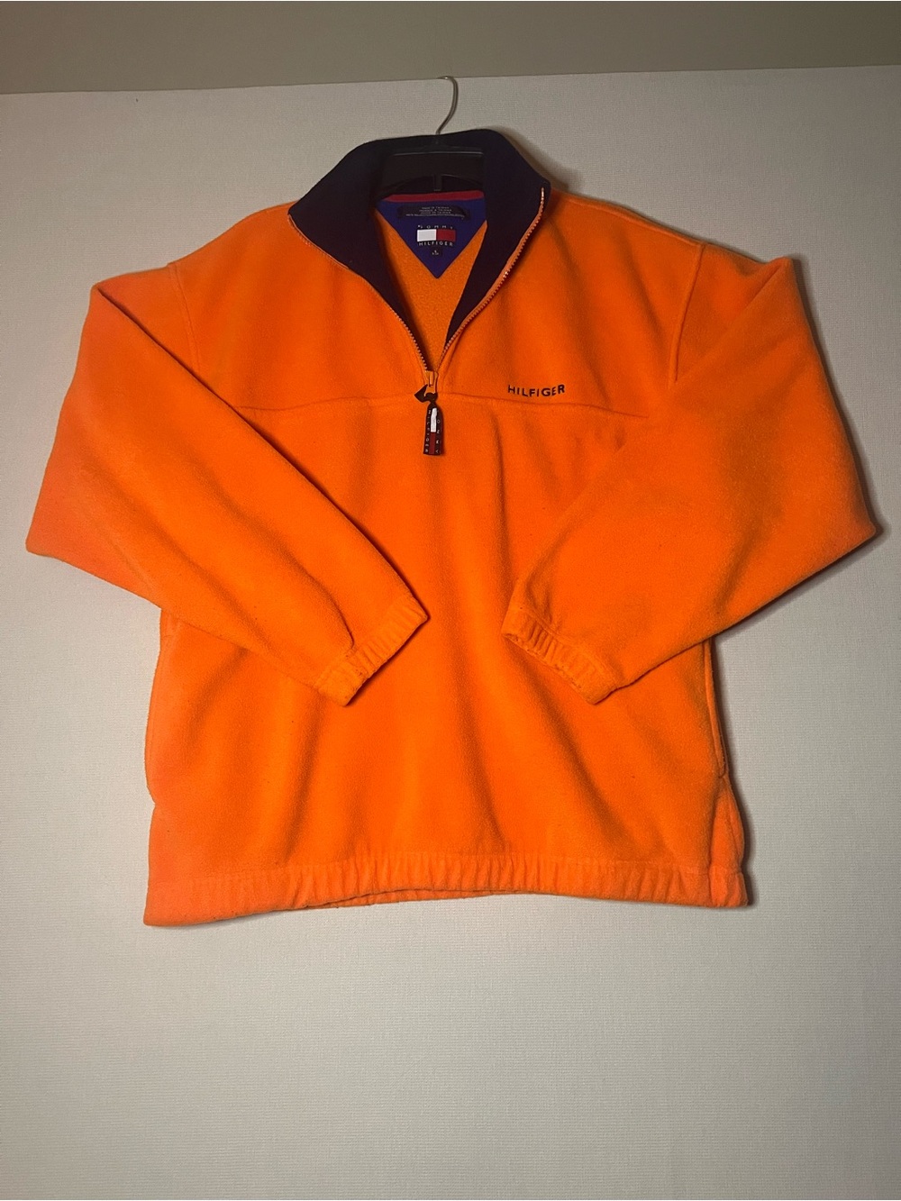 Tommy Hilfiger Bright Orange Half-Zip Fleece with Navy Trim
